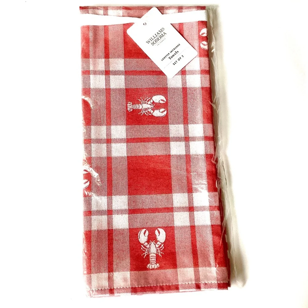 Williams Sonoma Maritime Lobster Picnic Checked Jacquard Towel Set of 2 (Red)